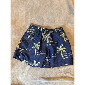 Stretch Mesh Lined Swim Trunks 5.5" Inseam neon palm trees  Blue medium